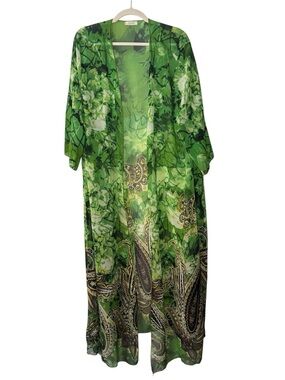 ODDY Green Floral Paisley
Print Cardigan-Kimono Open Front One Size